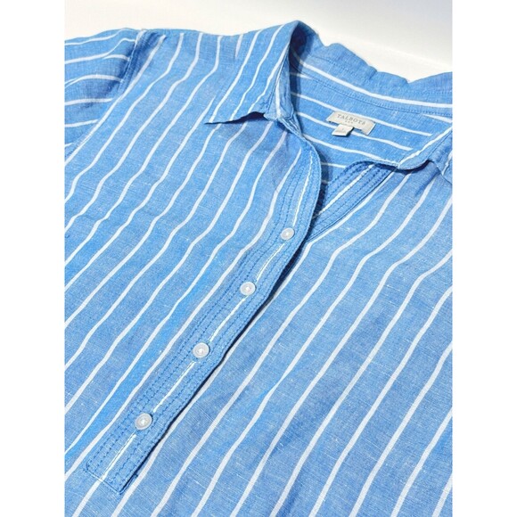 Talbots Linen Blend Oversized 1/4 Button Top Blouse Blue Striped Women's Size L - Picture 3 of 8